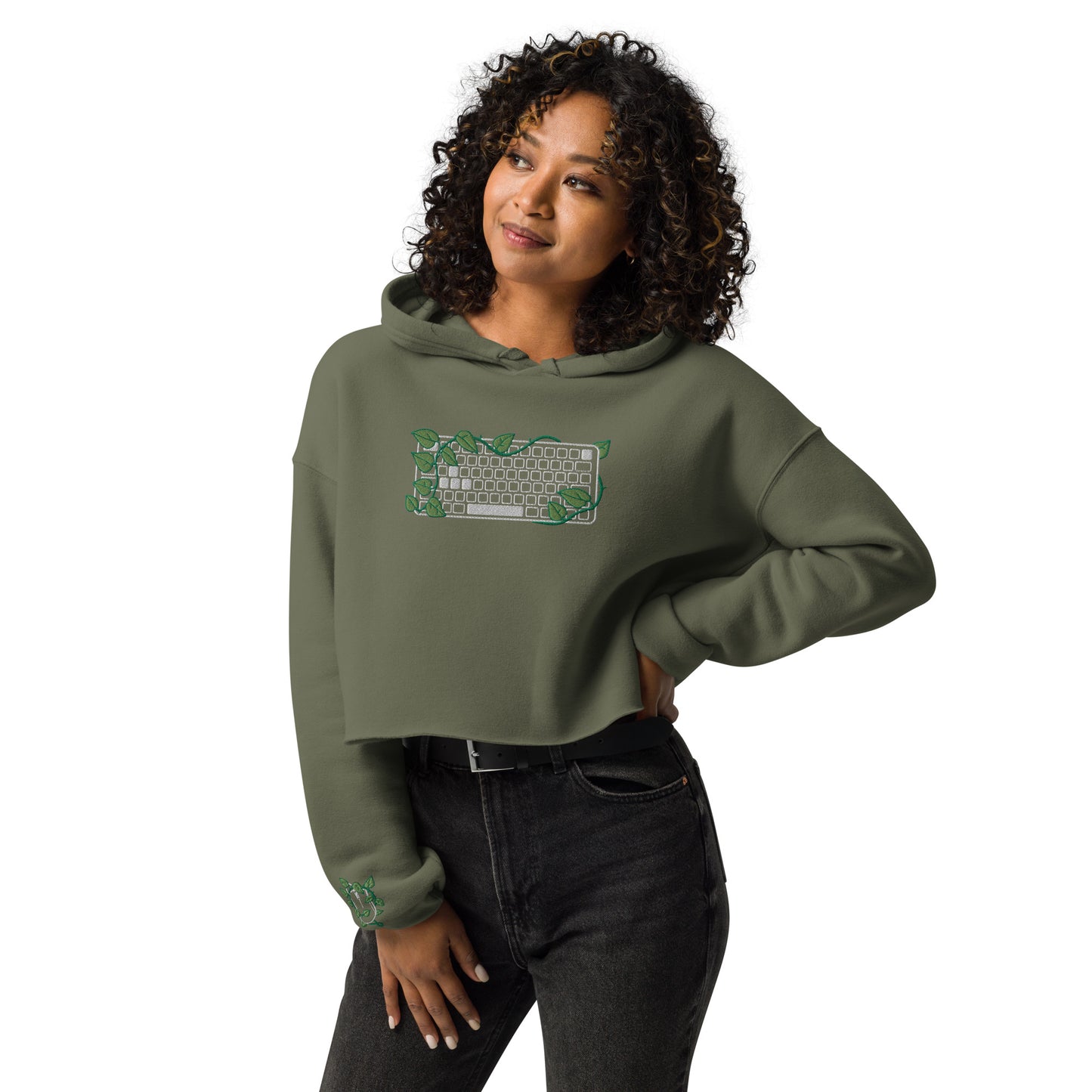 PC Gamer Leaf Embroidered Cropped Hoodie