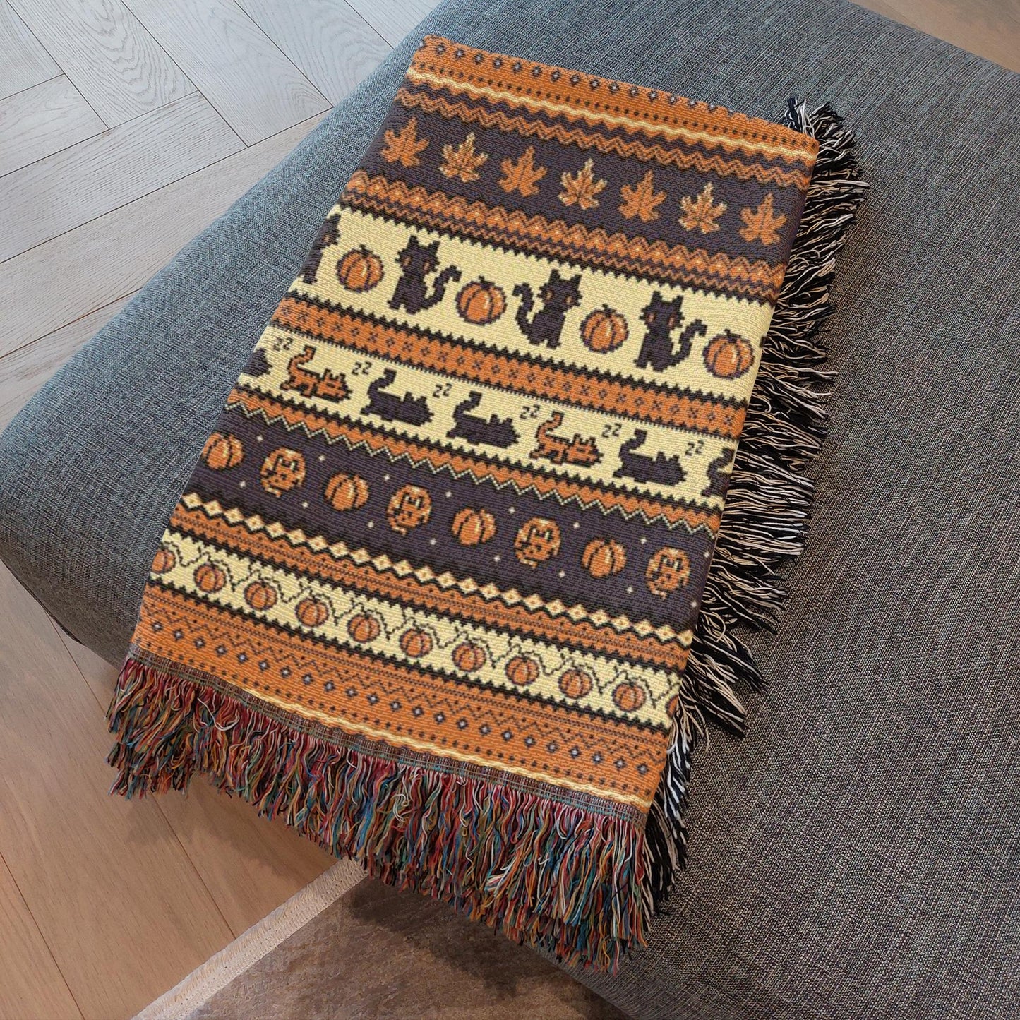 Stardew Fall Pixel Kitties Woven Throw Blanket