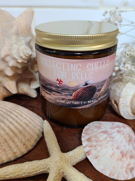 Collecting Shells for Bells | Natural Wax Candle in Amber Jar (9oz)