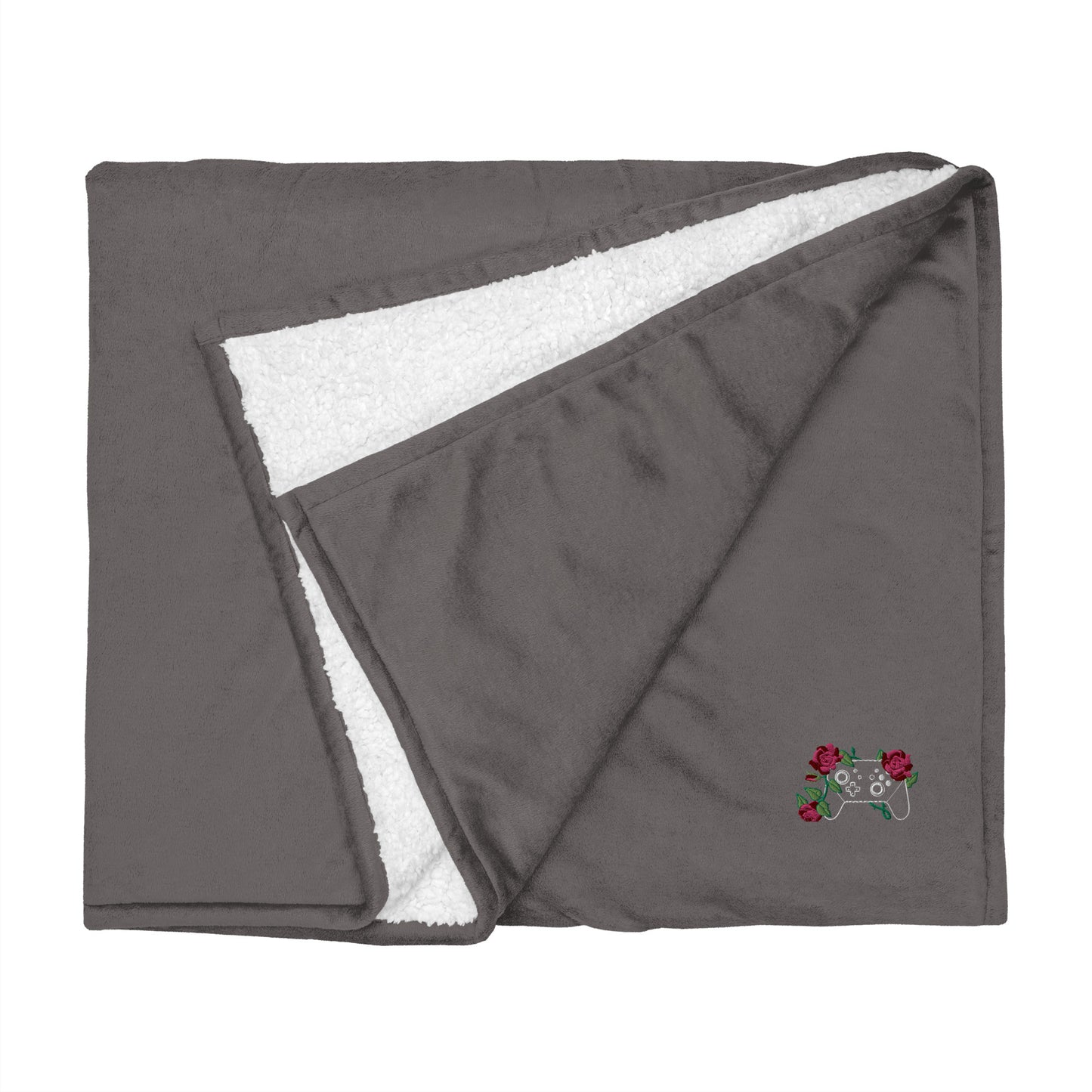 Embroidered Floral Controller Sherpa Blanket