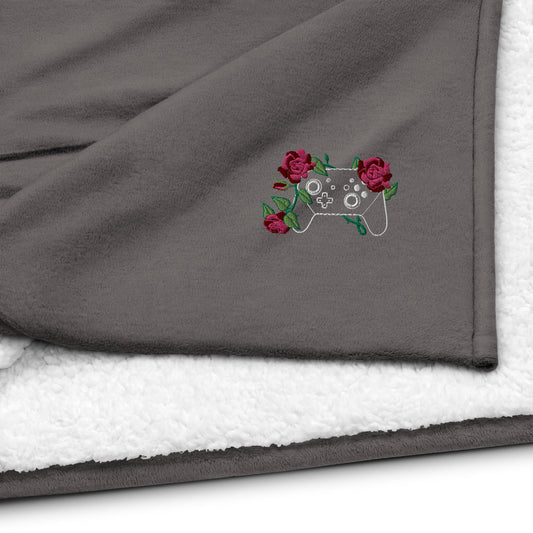 Embroidered Floral Controller Sherpa Blanket